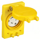 Watertight Locking Receptacle: L6-20R, Flanged, 20 A, 250V AC, 2 Poles, Yellow, 1 Gangs