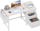 Lufeiya White Desk with Fabric File Drawers Cabinet, 47 Inch