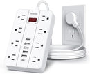 Power Strip with USB, Flat Plug Extension Cord