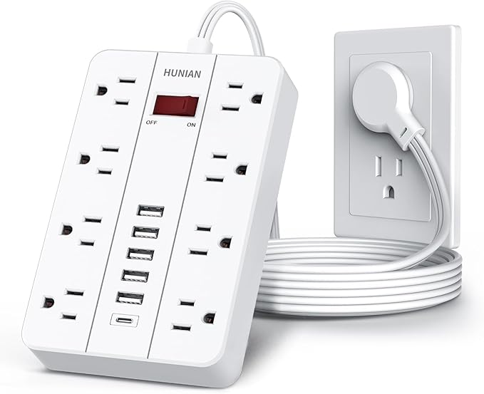 Power Strip with USB, Flat Plug Extension Cord
