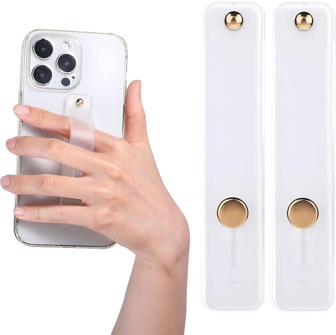 2Pcs Phone Case Holder Strap, Phone Loops for Back of Phone White Silicone Kickstand Cell Phone Strap Grip Holder
