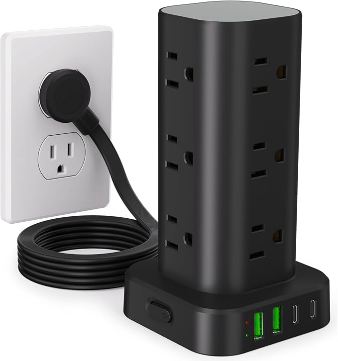 Power Strip Tower with Multiple Outlets Extension