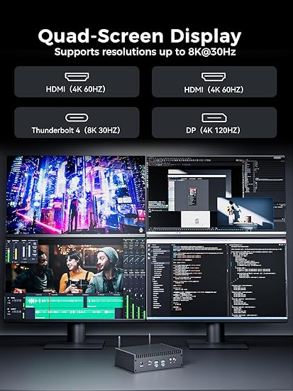 K3 Mini PC Core i7-1255U, Fanless Computers(10C/12T, Up to 4.7GHz) 16GB DDR4/1TB PCIe4.0 SSD, Metal Case, Small Industrial PC Win11 Pro, 8K UHD/2.5G LAN/Thunderbolt 4/WiFi 6E/BT5.3, Home&Office