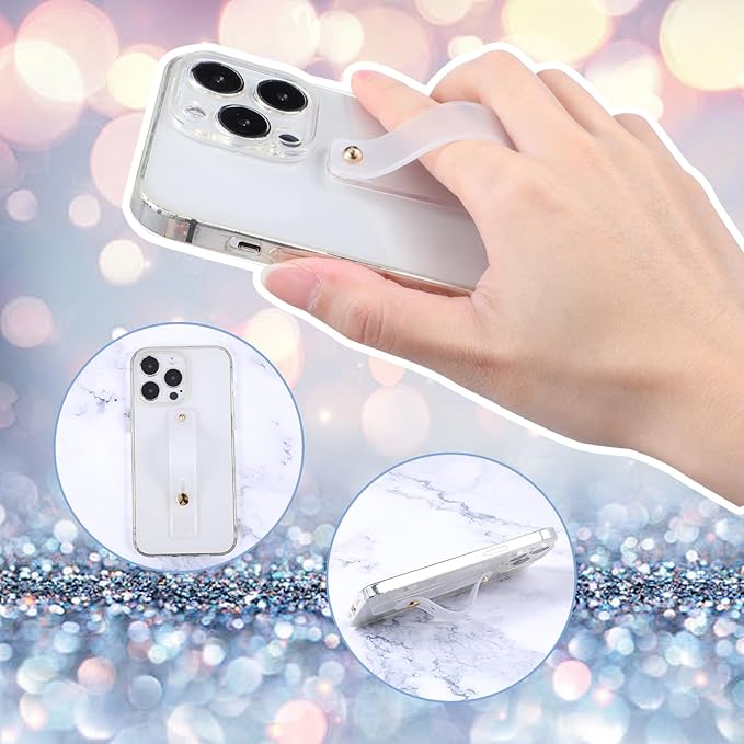 2Pcs Phone Case Holder Strap, Phone Loops for Back of Phone White Silicone Kickstand Cell Phone Strap Grip Holder