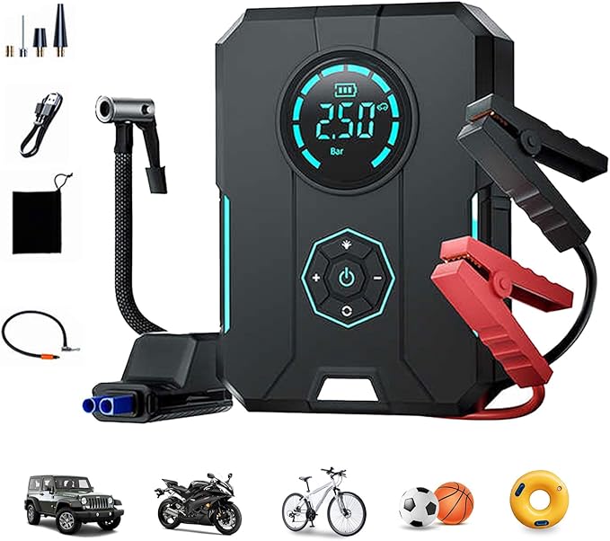Tire Inflator Portable Air Compressor with Jump Starter,14.8 V Portable Car